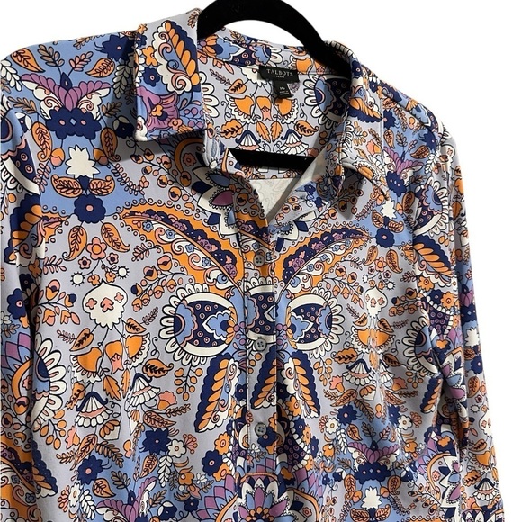 Talbots Catalina Cloth Floral Paisley Print Dress Size Medium Blue Orange Preppy - Picture 6 of 10